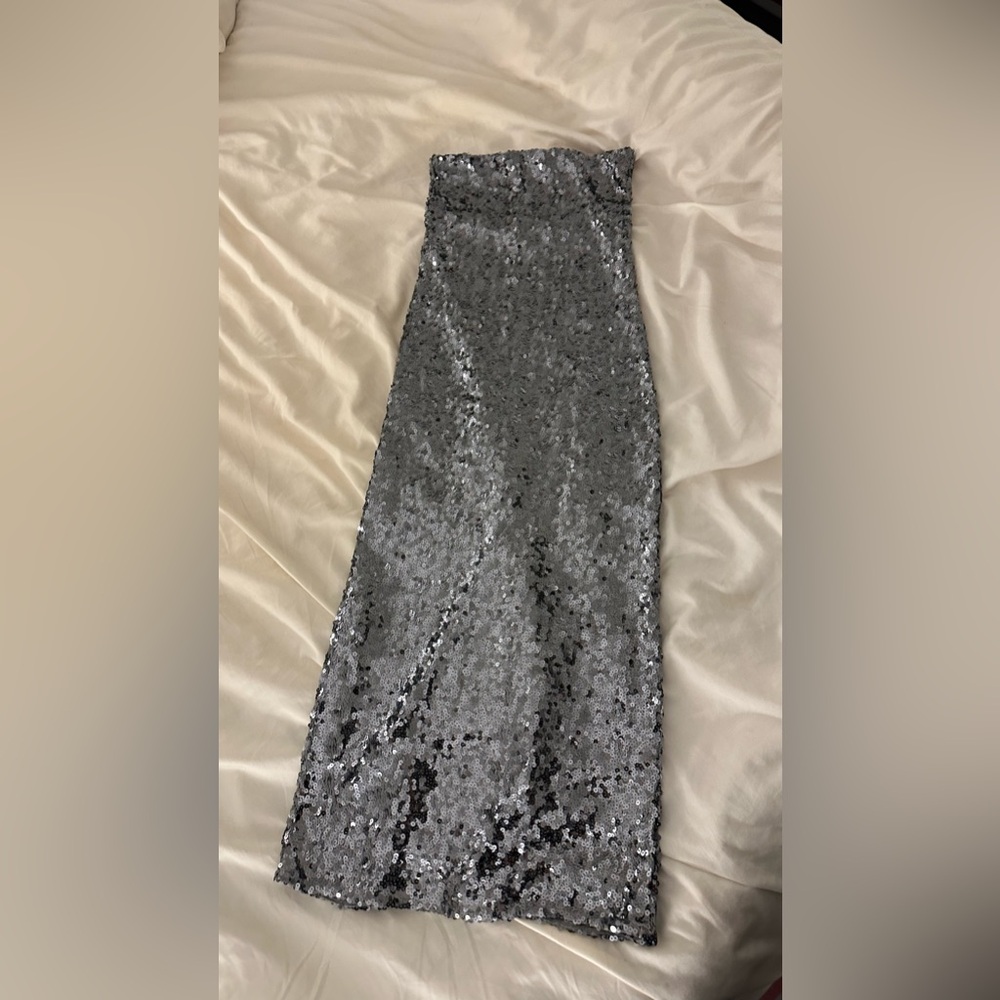 Zara Silver Sequin Maxi Skirt